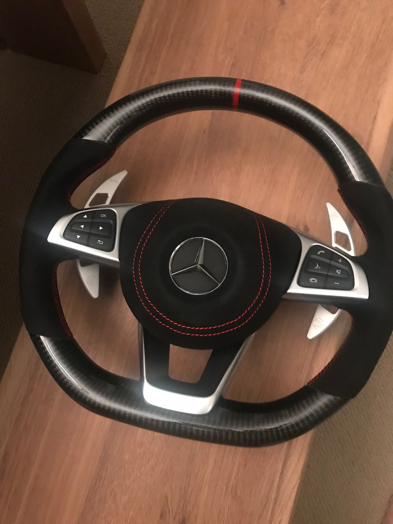 Interior/Upholstery - FS: Alcantara/CF Steering Wheel w Brabus Paddles & Red Stitching - Used - All Years Mercedes-Benz C450 AMG - All Years Mercedes-Benz C450 AMG - San Jose, CA 95111, United States