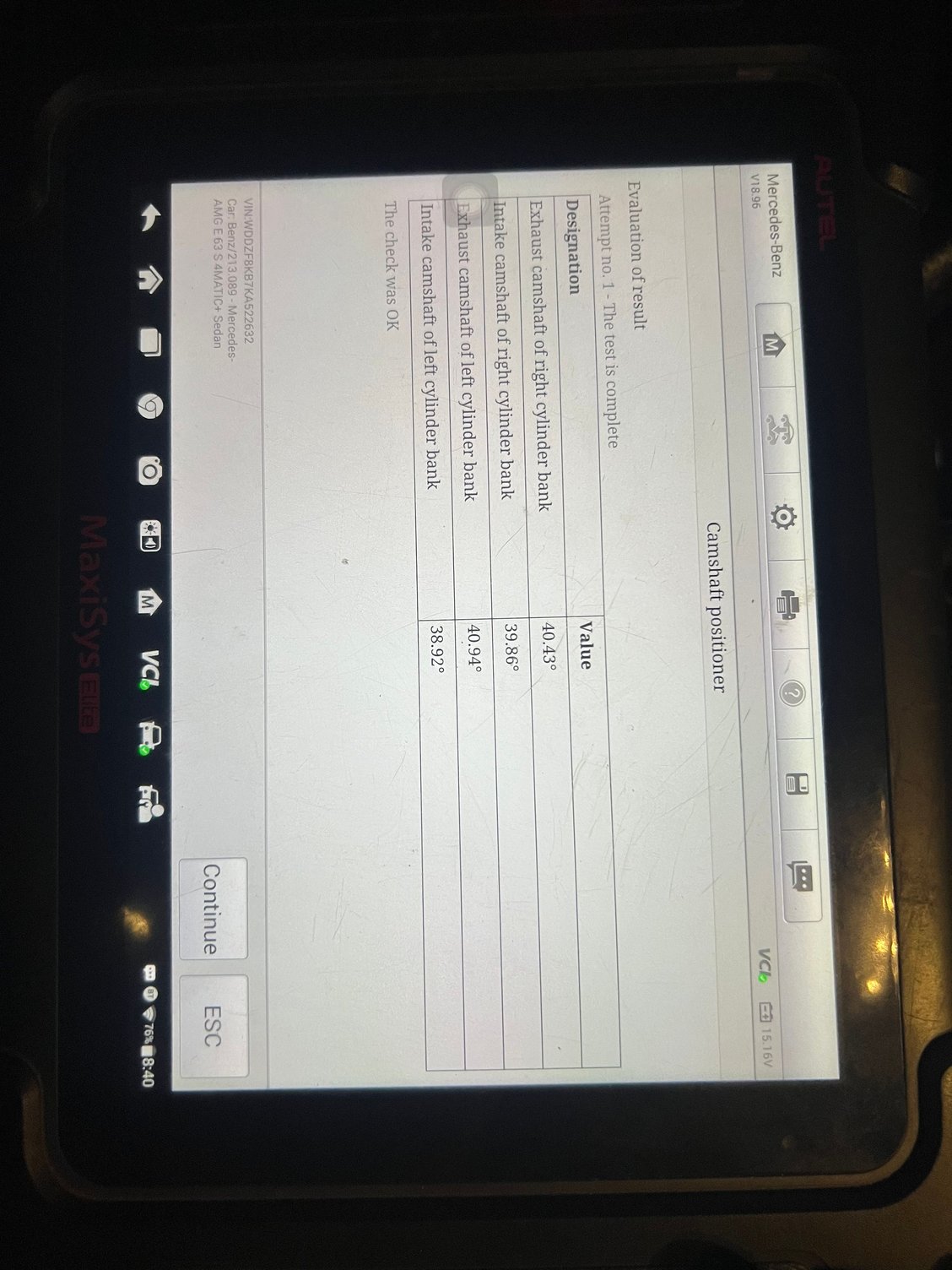 did the camshaft position test with the autel scanner 3000-3500rpm and this was the results as well 