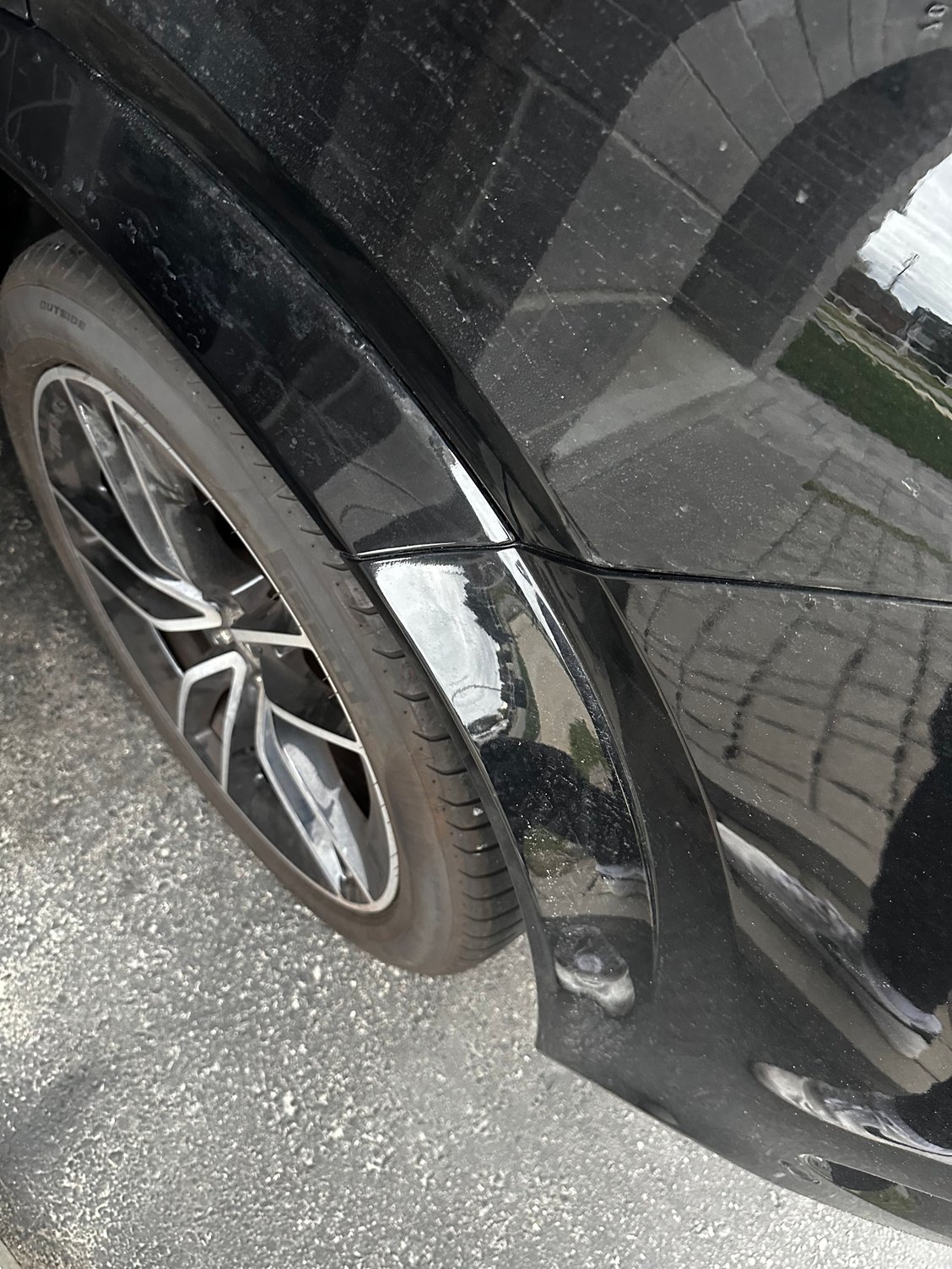 Heres an example of a panel that is slightly misaligned. Just above the fender flare at the angel in the body panel.