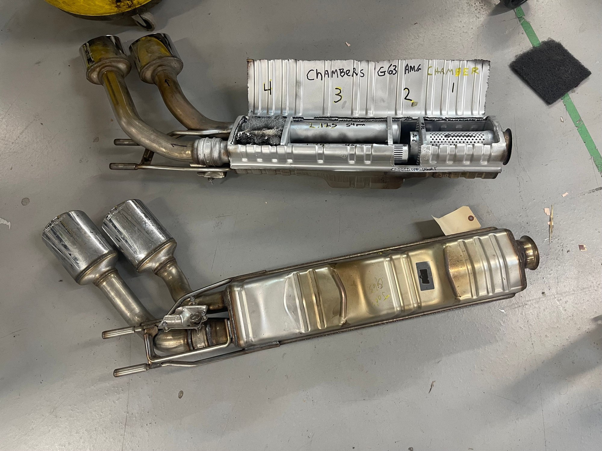 G 63 factory exhaust CUT-OPEN same system on all G Klasse cars - 4 chamber restrictive 