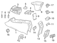 Exploded drawing of center console assembly.