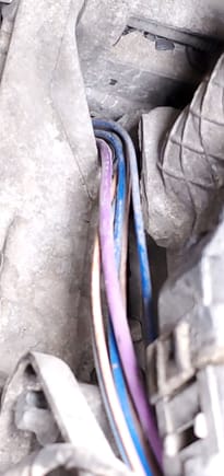 Wires from starter with flexible sleeve removed