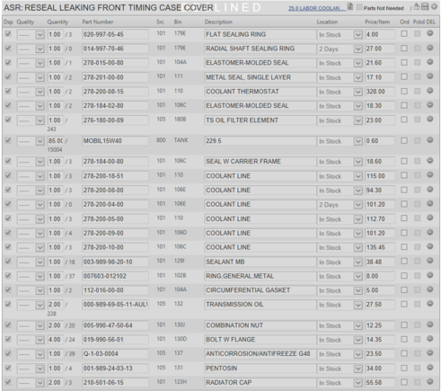 GL550 X166 Timing Case Reseal Parts List from Dealer