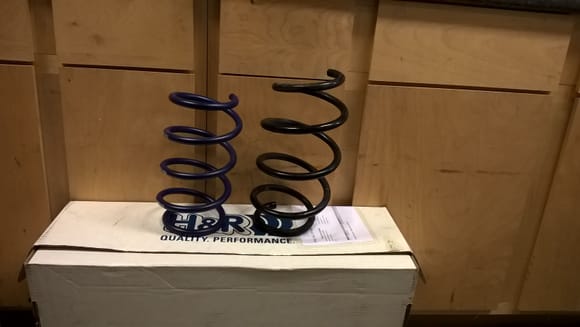 H&R spring (left) compared to stock spring.