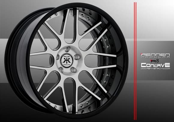 Rennen R8 Concave Hand Brushed Face with Glossy Black Window on Glossy Black Rim Barrel.