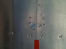 Splitter seam (bottom view), close up of dzus and rivets