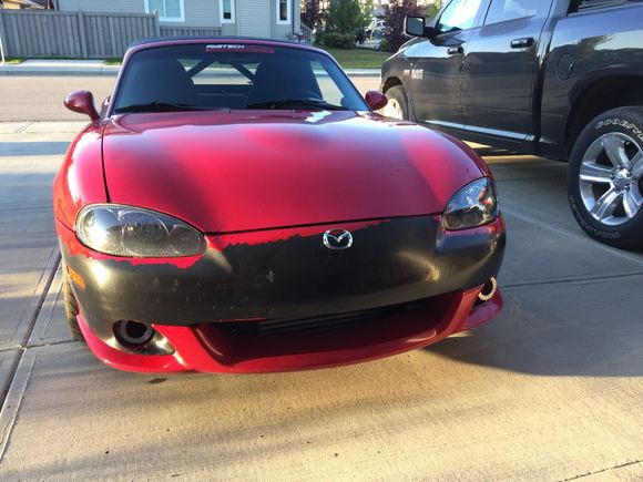 Here's my car with a completely unmolested hood.  The paint job, however, is only slightly better than the one on the nose, which experienced the heartbreak of psoriasis after a really shoddy crash repair by the previous owner.