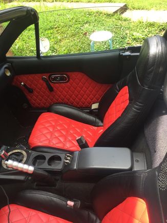 Diamond Stitching , Black leather with red insert