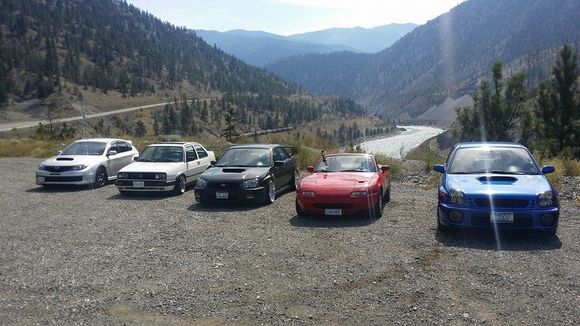 Cruising BC on the hottest day of the year in 2016. The coolant needle was pinned on the old 1.6 and I thought it might die. Instead, by buddies Subaru decided it wanted to spew it's ringlands all over in cylinder 4. We had an engine pull party the following weekend.