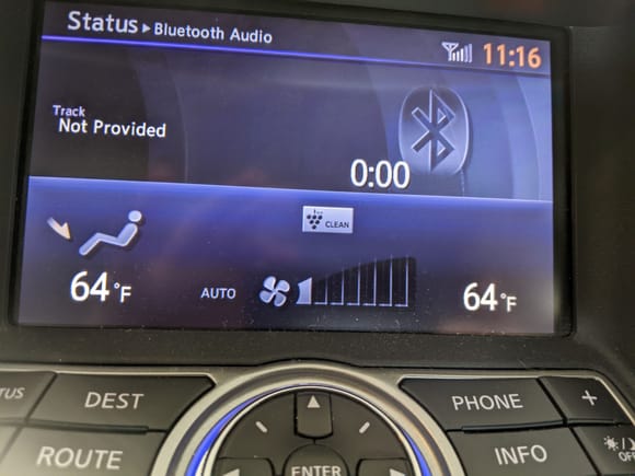 "Clean" logo within Nav screen, which is part of the Technology Package AC system.