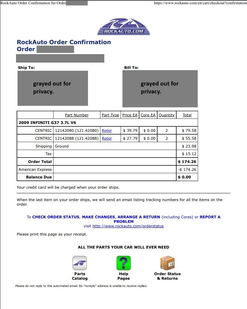 receipt from rockauto