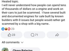 This is them secretly working together to try to remove the other shops as competition. Matt has never had a motor built by shawn and has never sold it to any one on facebook. He has never even posted pictures of an assembled rebuild, let alone one for sale. 