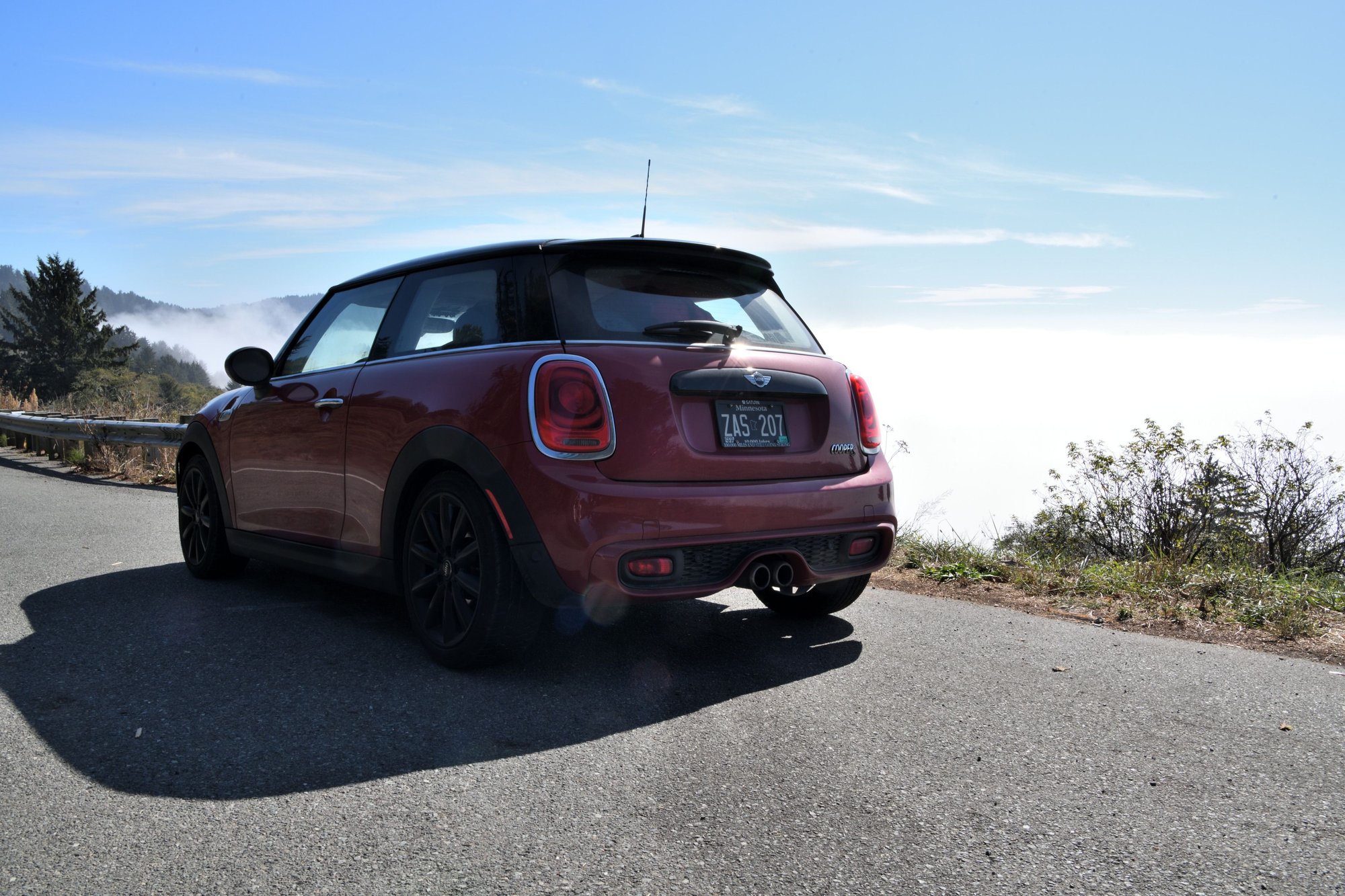 Highway 101 in California, clouds are so low you drive above them