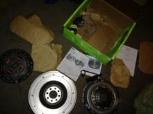 Contents once I opened the box and removed packing between flywheel and pressure plate.