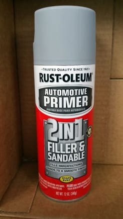 I've used Rustoleum aerosol paint products in the past but never their "sandable" primer. 
Reluctantly at first; using anything with the word "Oleum" as an active component often makes extremely dubious. 