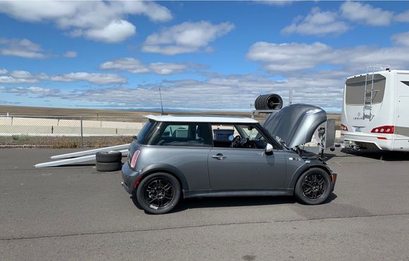the Red Baron suffered from a broken front lower control arm and my buddy drove 600 miles round trip to swap it with his "street" Mini