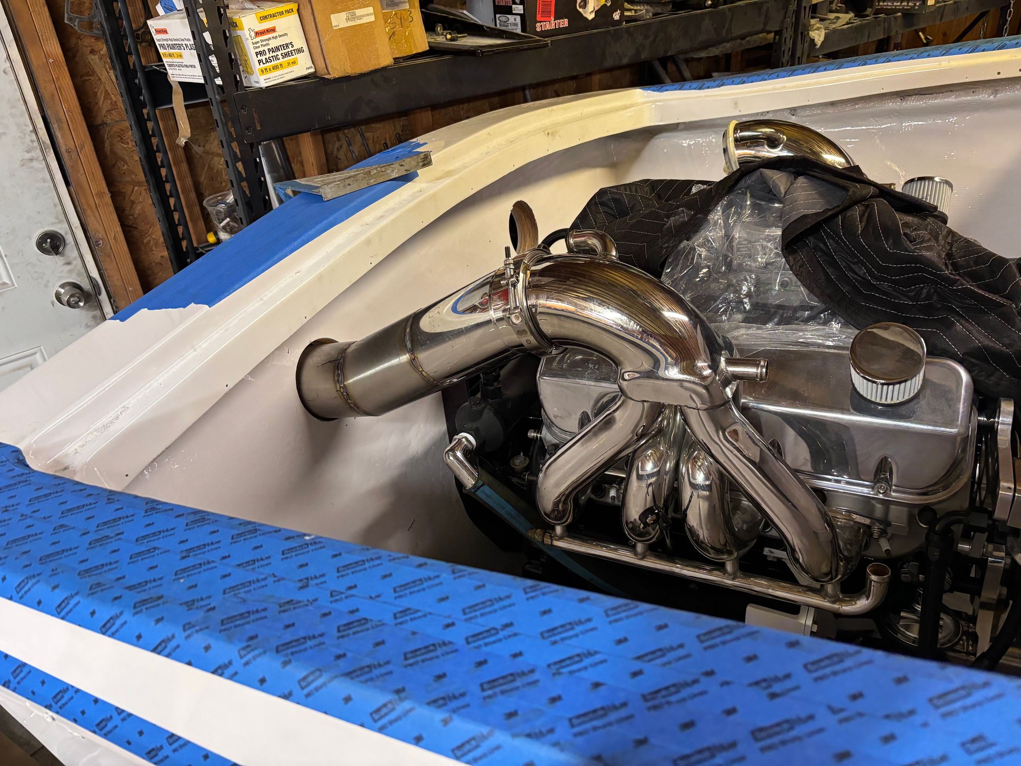 Making the tail pipes. Going dry on this since its a race boat and im tired of fighting reversion on my 28 was going to go dry to the tip but think i am going to pinch off the ends and weld them shut. Still up in the air but that can be the last change made.