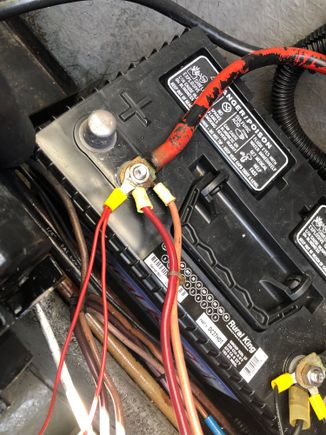 Red wire runs straight to battery positive. Should this wire be going into the battery on/off switch? I have plenty of fire extinguishers I just don’t want to use them. 