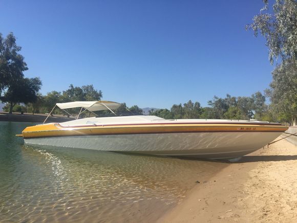 I wasn’t seeing any action in the Hallett forums so I thought I’d post a pic of my new to me Hallett 340 with Side Door:) I joined OSO years ago 04 I think and met a bunch of cool peeps on this site. To the point that Wrinkle Face turned me on to a gentleman also named Scott out in Michigan where I purchased my very first boat from him,  A 36 Baja Outlaw. Loved that boat but the kids were young and the market was turning for the worse so had to let it go. Super happy to be back on the water! 