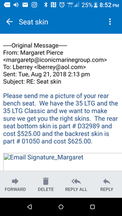 I replied with photo"s as she requested on 8/21 and  she has not responded yet.

