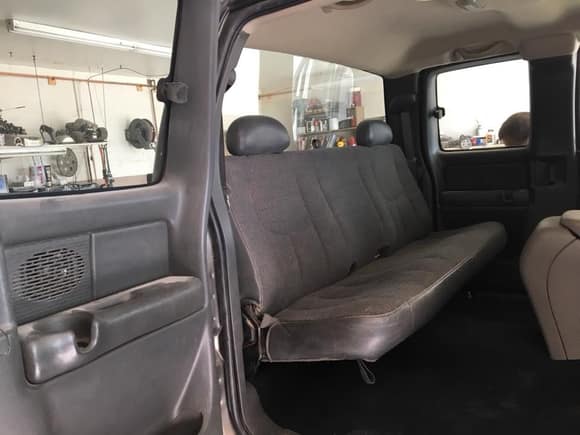 back seat in, factory one had little to no wear, i know it doesnt match, the guy im building this truck for didnt care