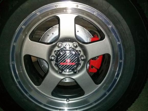 New 17s with dunlop at20 tires, drilled and slotted rotors, powder coated performance calipers and pads!