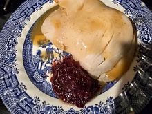 Bread, gravy, stuffing, gravy, turkey, gravy. 