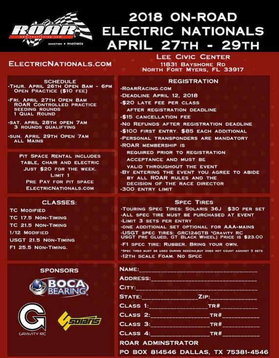 2018 roar electric paved onroad nationals april26 29th at ft myers cape coral rc flyers