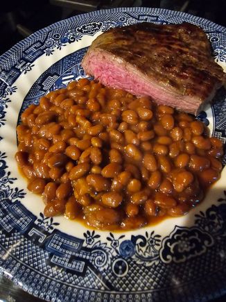 Ribeye and beans. 