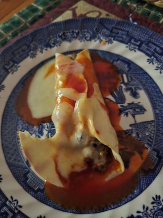 Beef and cheese enchiladas. 