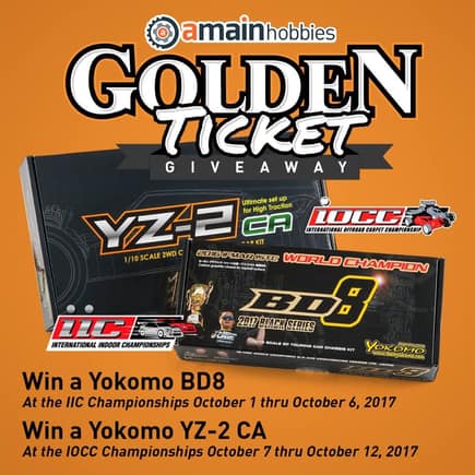 So you are telling me there is a Chance. A Chance for what.... Thanks to our Title Sponsor A Main Hobbies, it will be Willy Wonka time at the IIC to see who is going to get the Golden Ticket. Each racer when they pick up their goodie bag at registration will have a chance, a chance to get the 1 Golden Ticket from from A Main Hobbies which will win them a Brand New Yokomo BD8 Kit signed by Regining World Champion Ronald Volker. It is another great benefit racers get for being part of the Internat