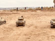 Long range gunnery a forte of the IDF.  The folks in the background are just some of the Arab tanks facing the three M50/51s in this fight. 