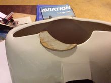 OK.... balsa plug installed, ready for sanding to shape.
I used "Bob Smith" Foam-Cure to attach plug.  It seems to be holding well, and should be easy to remove when reglueing with monocote applied.