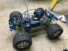 T-Maxx 2.5r with a few aluminum parts and a nice steel roll cage 