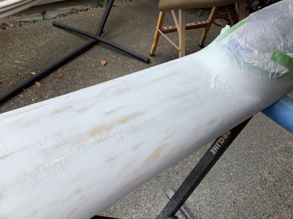 Good illustration of how well Klass Kote sands. Note the bare spots showing the high spots.