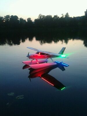 Flying my float plane at the local lake.   To make it stand out at dusk, i added some lights. 