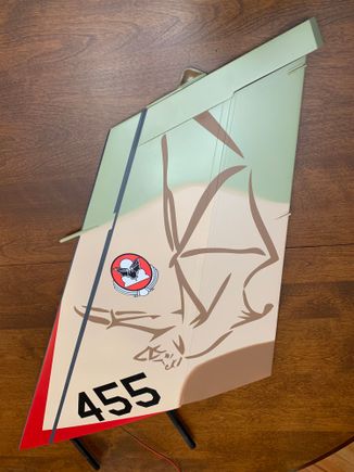 Vertical fin/rudder with working anti-collision light. Needs weathering and matte clear 