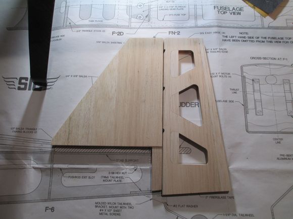 Three 1/8" Robart hinge points were used to join the fin and rudder.  If you look carefully you will see where I had to add blocking for the hinge points in the rudder.