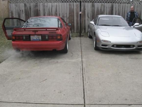 there's my dad(nice driveway) taking care of my car while i do military stuff