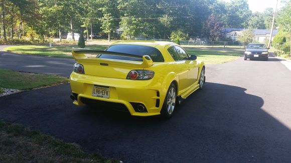 Back view. Notice how its painted around the exhausts and the bottom. (also the back end of the sideskirt)