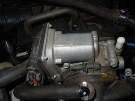 Throttle body Coolant bypass.  (you can see the white cap plugging the top coolant inlet.)