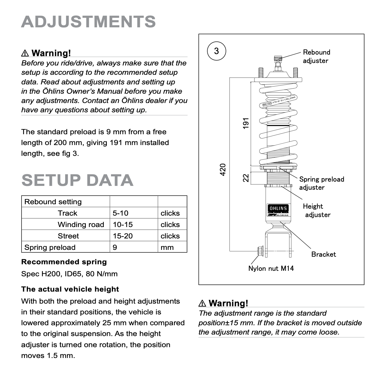 This is the reference from Ohlins DFV.