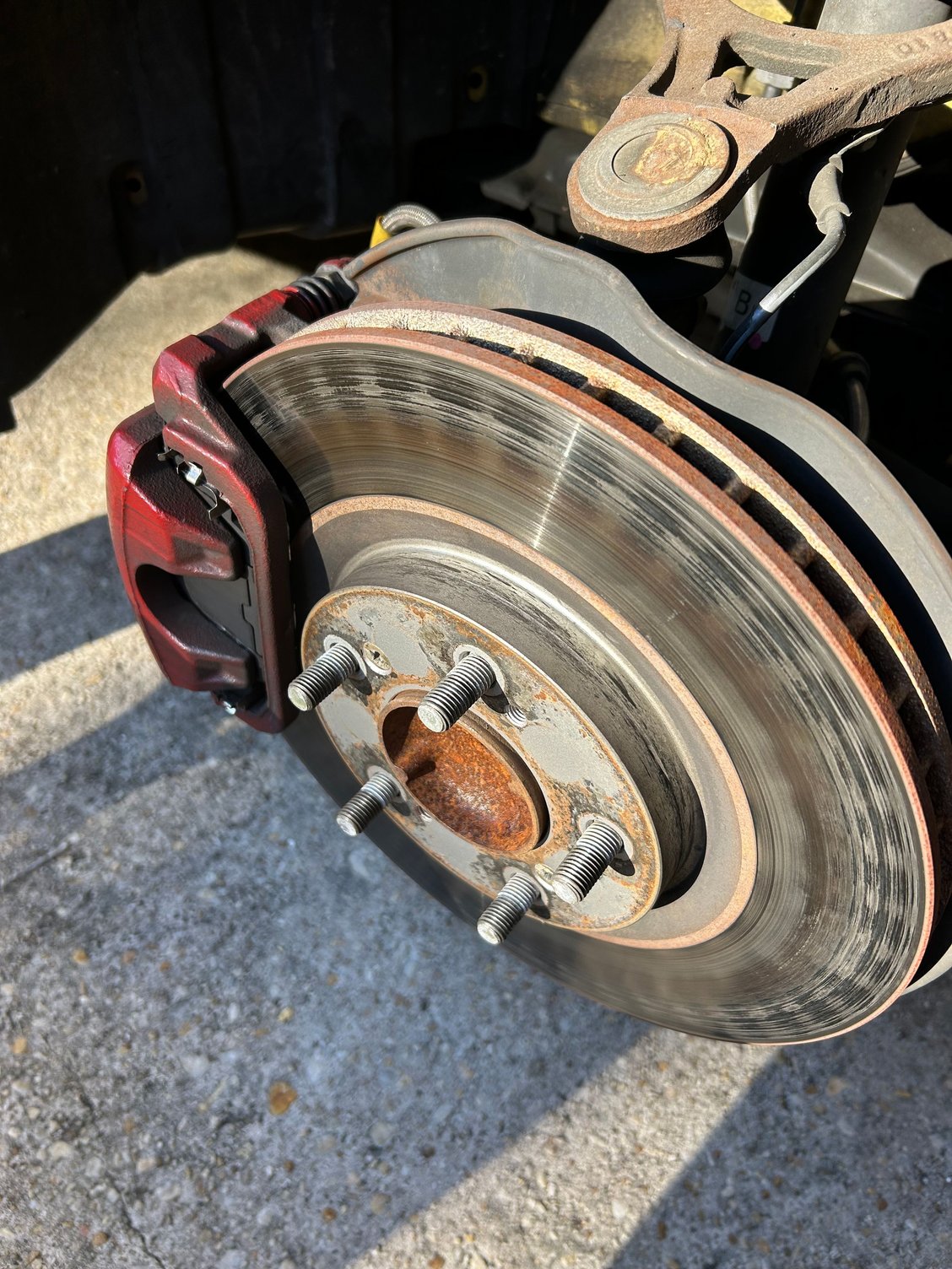 Also been happy with the POWERSTOP PSA. I’m about halfway through these pads up front. They handled all the heat from 30min sessions at Sebring. However, I still don’t have the confidence I’d like in the braking system. These were cheap rotors from Rock Auto, interesting how the heat marks lined up with the cooling veins. Also looks like pad contact is not uniform, unless it’s normal for the outside of the rotor to stay cooler that the center. Guess that makes sense. 