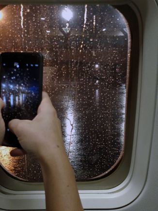 Stuck on the tarmac at Kansas City Missouri airport due to lightning.    It's already been over an hour since we should have departed.