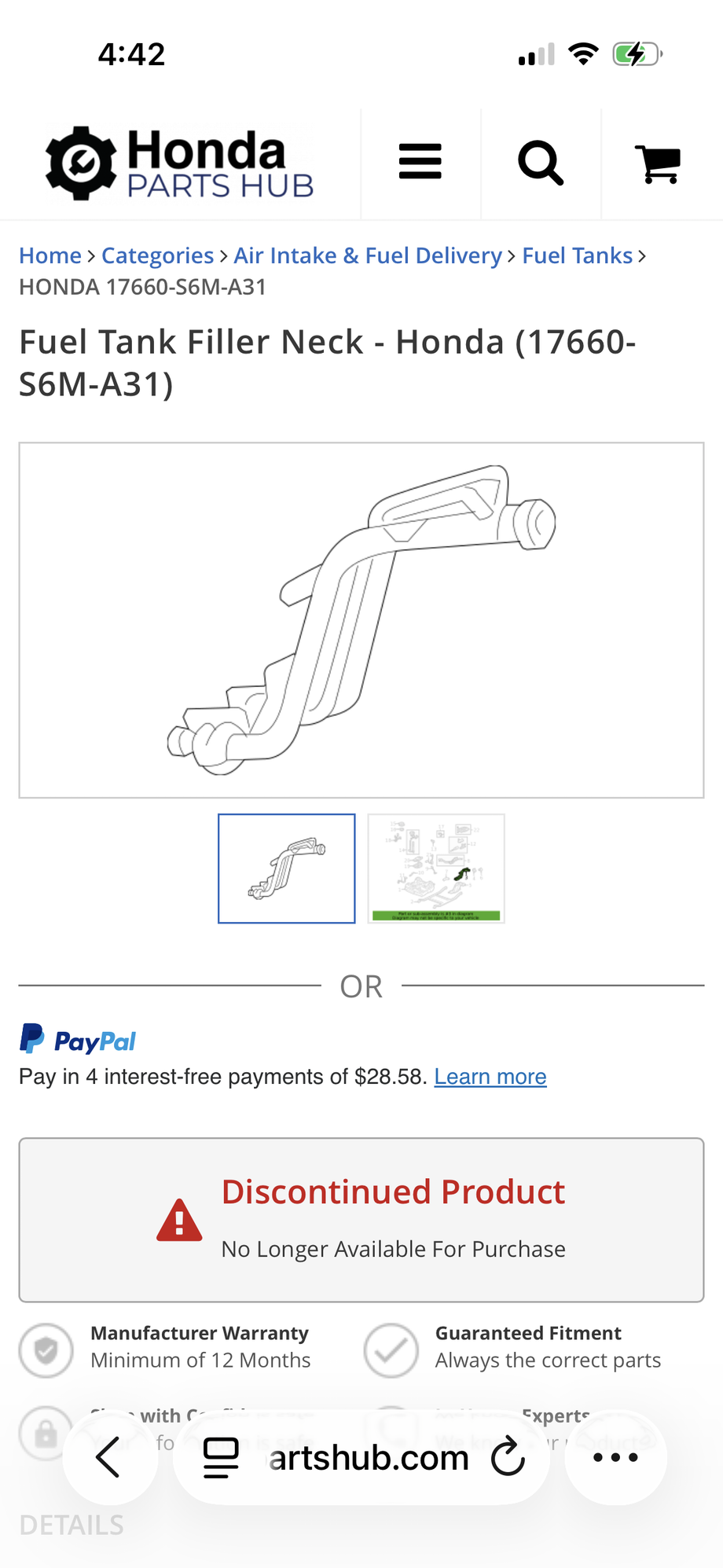 Engine - Intake/Fuel - OEM S2000 fuel filler pipe - New - -1 to 2027  All Models - The Woodlands, TX 77380, United States