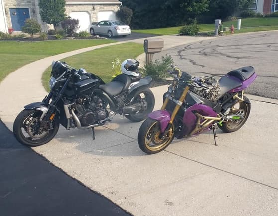 My dad's vmax and my new (to me) 04 zx6r.