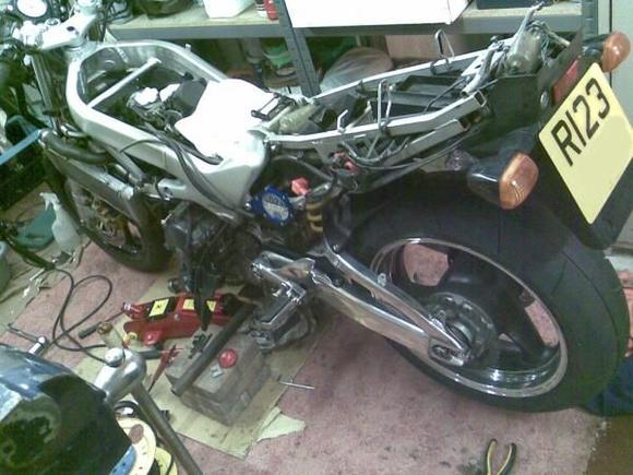 Braced swingarm using early fireblade parts