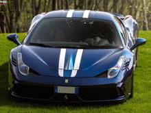 N.A.R.T. stripes on Tailor Made blue 458 Speciale at Cars and Coffee Italy. By Francesco Carlo Photographer