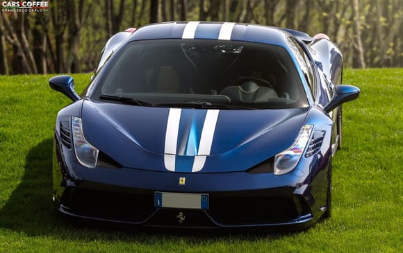 N.A.R.T. stripes on Tailor Made blue 458 Speciale at Cars and Coffee Italy. By Francesco Carlo Photographer