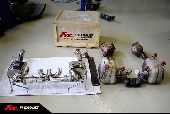 Fi Exhaust for Ferrari 458 Italia Full Exhaust System (Race Version) vs Stock Exhaust System.